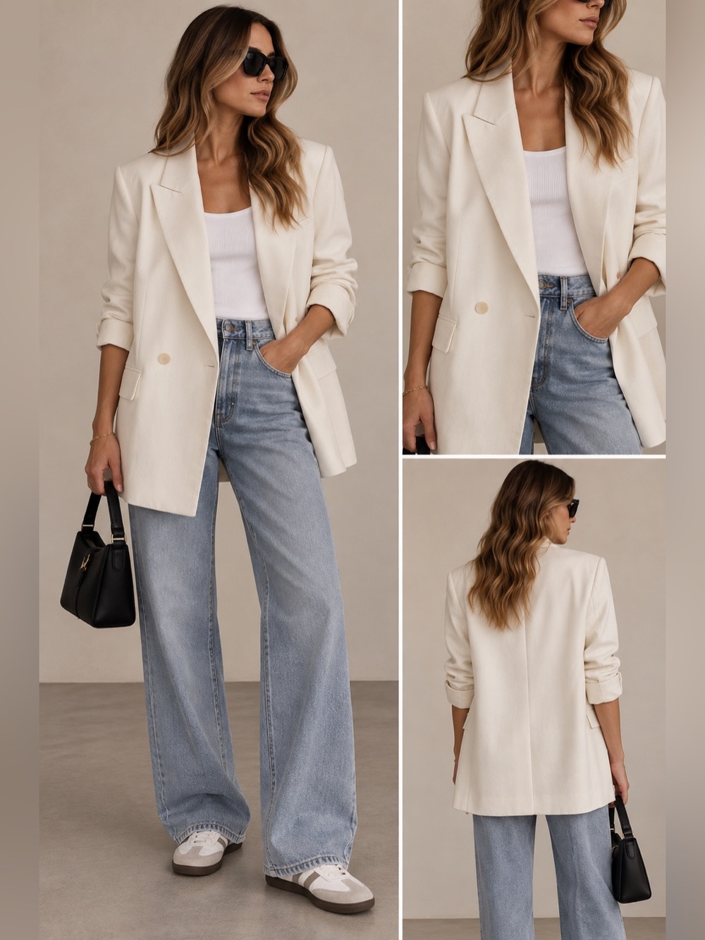 H&M Cream Double-Breasted Blazer Jacket
